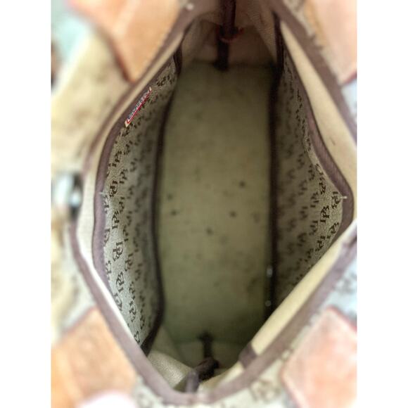 Vintage Dooney & Bourke Signature Monogram Fabric & Tan Leather Shoulder Bag - Picture 5 of 7